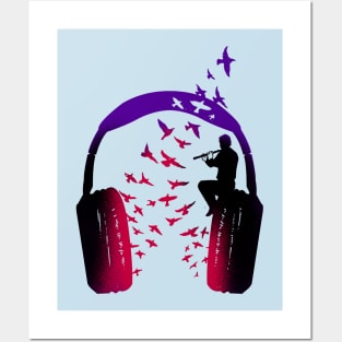 Headphone Music Flute Posters and Art